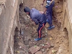 Workers during excavation work at a site at Chandausi area, in Sambhal district on Sunday.(PTI) Workers during excavation work at a site at Chandausi area, in Sambhal district on Sunday.(PTI)