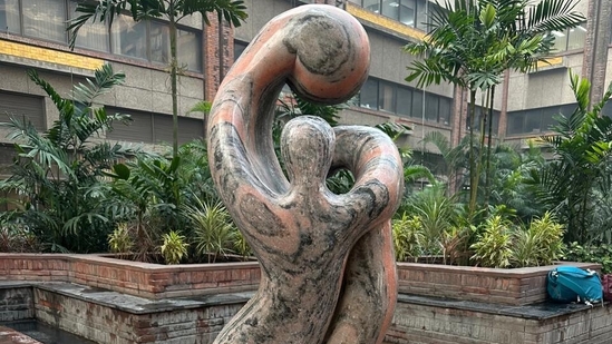 Artist Narayan Lakshman's artwork, Protected is sculpted using pink makrana marble from Rajasthan. Artist Narayan Lakshman's artwork, Protected is sculpted using pink makrana marble from Rajasthan.