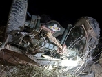 Mangled remains of an army vehicle after it met with an accident in Poonch on Tuesday. (HT Photo) Mangled remains of an army vehicle after it met with an accident in Poonch on Tuesday. (HT Photo)