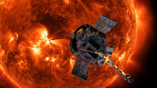 A 2018 artist's concept shows the Parker Solar Probe spacecraft flying into the Sun's outer atmosphere, called the corona, on a mission to help scientists learn more about the Sun. (via REUTERS)