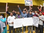 Protestors demonstrating in Patna over the alleged leak of a question paper of the December 13 combined preliminary exam conducted by BPSC(Santosh Kumar) Protestors demonstrating in Patna over the alleged leak of a question paper of the December 13 combined preliminary exam conducted by BPSC(Santosh Kumar)