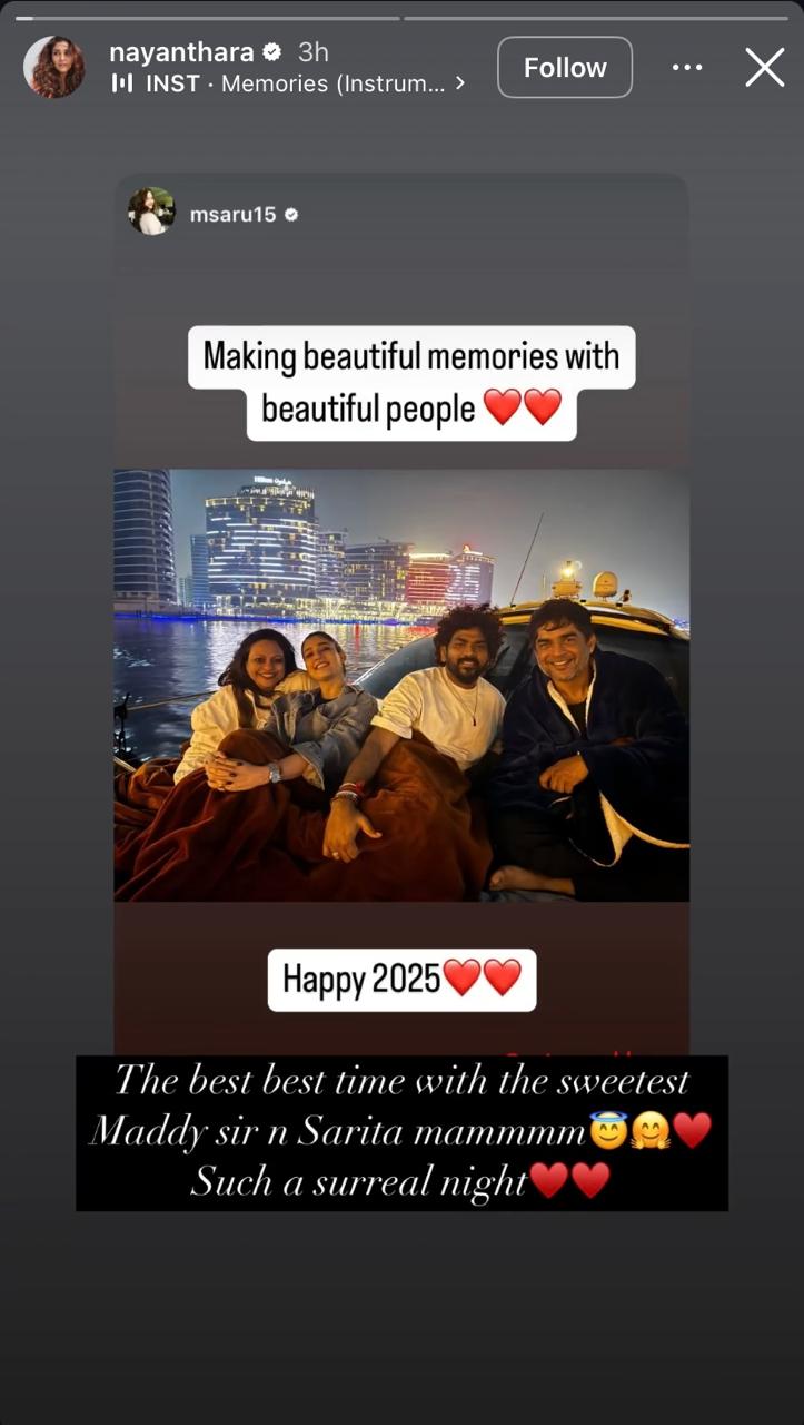 Nayanthara and Vignesh Shivan celebrate New Year's Eve with R Madhavan and his wife. Nayanthara and Vignesh Shivan celebrate New Year's Eve with R Madhavan and his wife.