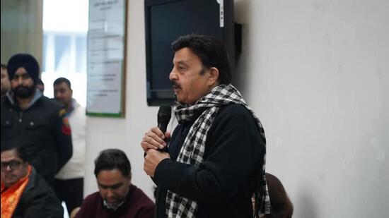 Rao Narbir Singh during his “thanksgiving tour” in Vatika City (Sector 49) and South Close (Sector 50) on Sunday. (@RaoNarbirSingh-Facebook) Rao Narbir Singh during his “thanksgiving tour” in Vatika City (Sector 49) and South Close (Sector 50) on Sunday. (@RaoNarbirSingh-Facebook)