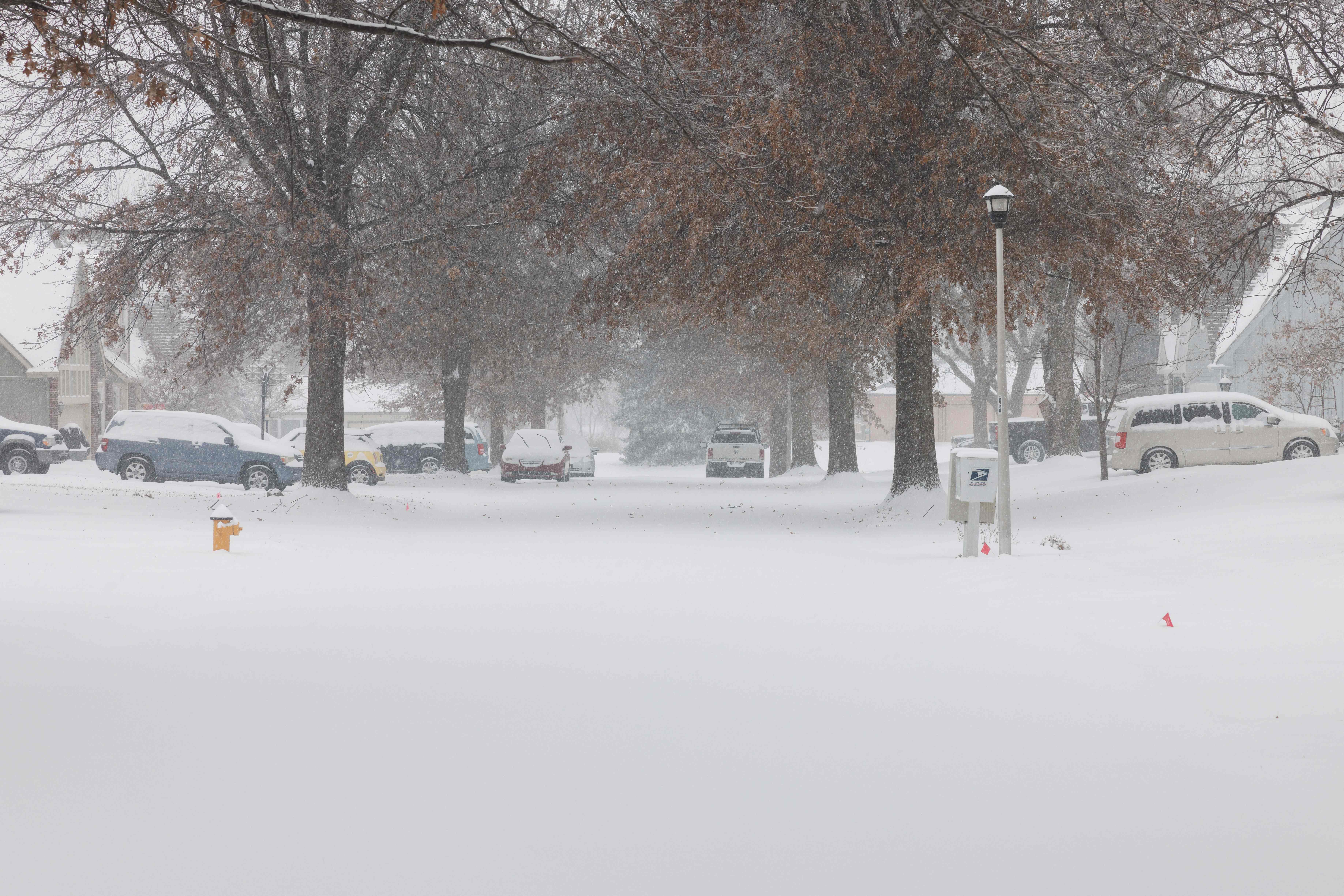 Snow falls on a neighborhood street on January 5, 2025 in Shawnee, Kansas(AFP) Snow falls on a neighborhood street on January 5, 2025 in Shawnee, Kansas(AFP)