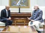 Prime Minister Narendra Modi with Microsoft CEO Satya Nadella(Satya Nadella/X) Prime Minister Narendra Modi with Microsoft CEO Satya Nadella(Satya Nadella/X)