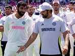 India's Jasprit Bumrah (2nd L) reacts with teammates during the trophy ceremony after the fifth cricket Test match between Australia and India(AFP) India's Jasprit Bumrah (2nd L) reacts with teammates during the trophy ceremony after the fifth cricket Test match between Australia and India(AFP)