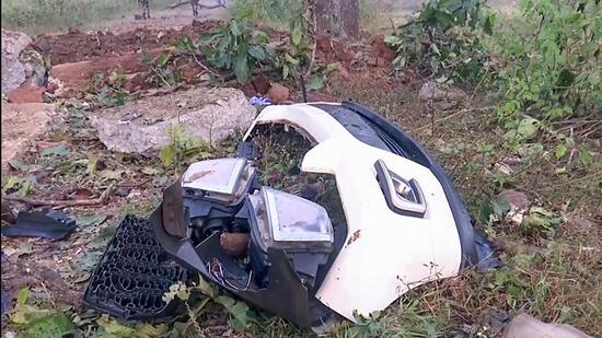 Part of a vehicle seen at the spot where eight District Reserve Guard (DRG) jawans and one driver lost their lives in an Improvised Explosive Device (IED) attack on Jan 06 by the Naxals, in Bijapur on Tuesday. (ANI) Part of a vehicle seen at the spot where eight District Reserve Guard (DRG) jawans and one driver lost their lives in an Improvised Explosive Device (IED) attack on Jan 06 by the Naxals, in Bijapur on Tuesday. (ANI)