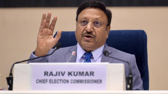 Chief Election Commissioner Rajiv Kumar announced the schedule for Delhi assembly elections at a press conference. (Raj K Raj/HT Photo) Chief Election Commissioner Rajiv Kumar announced the schedule for Delhi assembly elections at a press conference. (Raj K Raj/HT Photo)