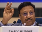 Rajiv Kumar, Chief Election Commissioner, during a press conference announced the dates for assembly elections to Delhi legislative assembly, at Vigyan Bhawan, on Tuesday. (RAJ K RAJ /HT) Rajiv Kumar, Chief Election Commissioner, during a press conference announced the dates for assembly elections to Delhi legislative assembly, at Vigyan Bhawan, on Tuesday. (RAJ K RAJ /HT)