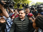 AAP leader Sanjay Singh, along with Saurabh Bhardwaj, arrives to visit the former residence of Delhi CM at Flagstaff Road in New Delhi. (Sanchit Khanna/Hindustan Times) AAP leader Sanjay Singh, along with Saurabh Bhardwaj, arrives to visit the former residence of Delhi CM at Flagstaff Road in New Delhi. (Sanchit Khanna/Hindustan Times)