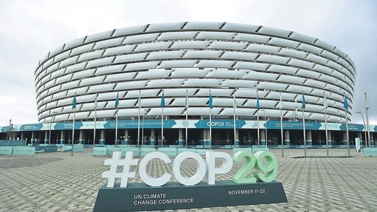 A view shows a venue of the COP29 United Nations climate change conference, in Baku, Azerbaijan, on Wednesday. (REUTERS) A view shows a venue of the COP29 United Nations climate change conference, in Baku, Azerbaijan, on Wednesday. (REUTERS)