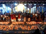 Bhopal: Devotees light lamps to celebrate the first anniversary of Pran Pratishtha of Ayodhya's Ram Lalla, in Bhopal, Friday, Jan. 10, 2025. (PTI Photo) (PTI01_10_2025_000337A)(PTI) Bhopal: Devotees light lamps to celebrate the first anniversary of Pran Pratishtha of Ayodhya's Ram Lalla, in Bhopal, Friday, Jan. 10, 2025. (PTI Photo) (PTI01_10_2025_000337A)(PTI)