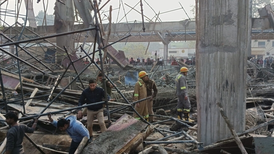 The station was being renovated under the Amrit Bharat scheme, and a two-storey building was being constructed.(HT photo) The station was being renovated under the Amrit Bharat scheme, and a two-storey building was being constructed.(HT photo)