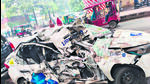 One of the two vehicles that were involved in the accident early on Sunday. (HT Photo) One of the two vehicles that were involved in the accident early on Sunday. (HT Photo)