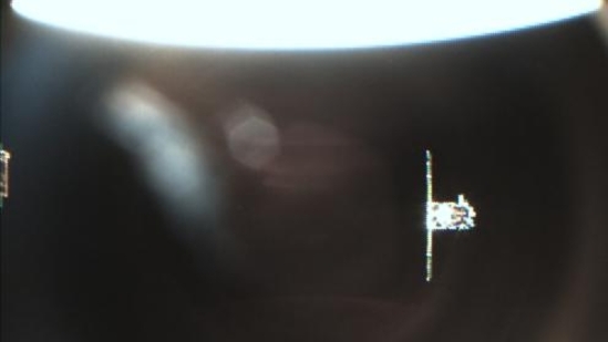 ISRO shared photo the SpaDeX satellites captured of each other holding position at 15 metres.(ISRO)