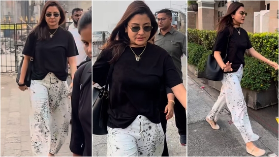 Anushka Sharma returned to Mumbai flaunting a stylish leopard-print denim outfit.(Instagram) Anushka Sharma returned to Mumbai flaunting a stylish leopard-print denim outfit.(Instagram)