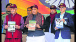 Defence minister Rajnath Singh flanked by J&K lieutenant governor Manoj Sinha and chief minister Omar Abdullah during Armed Forces Veterans’ Day function at Akhnoor in Jammu on Tuesday. (PTI) Defence minister Rajnath Singh flanked by J&K lieutenant governor Manoj Sinha and chief minister Omar Abdullah during Armed Forces Veterans’ Day function at Akhnoor in Jammu on Tuesday. (PTI)