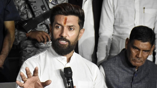 File Photo: Union Minister and Lok Janshakti Party (Ramvilas) president Chirag Paswan addressing a press conference at party office in Patna, Bihar.(Santosh Kumar/ Hindustan Times)