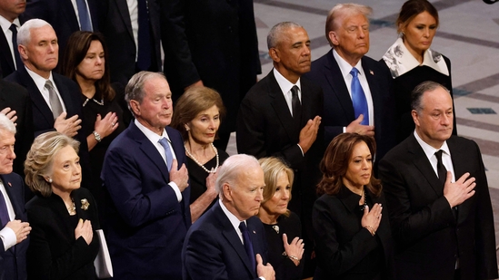 In order to demonstrate to the world the peaceful transition of power, the United States has a long history of having the individuals who defeated presidential candidates on the inaugural stage with them. (Getty Images via AFP) In order to demonstrate to the world the peaceful transition of power, the United States has a long history of having the individuals who defeated presidential candidates on the inaugural stage with them. (Getty Images via AFP)