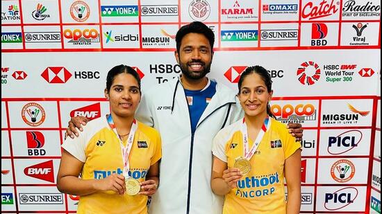 Coach Arun Vishnu with Treesa Jolly and Gayatri Gopichand. (Instagram) Coach Arun Vishnu with Treesa Jolly and Gayatri Gopichand. (Instagram)