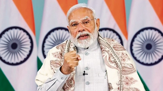 PM Narendra Modi speaks at the event on Saturday.(ANI) PM Narendra Modi speaks at the event on Saturday.(ANI)