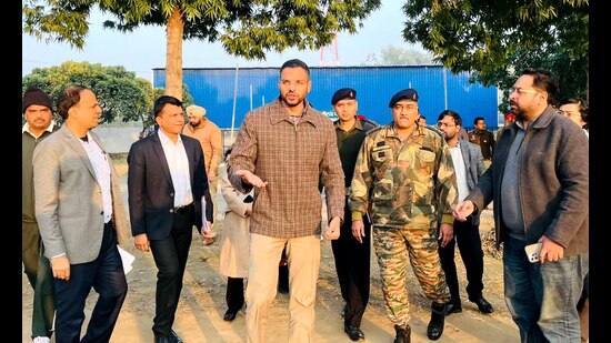 Deputy commissioner (DC) Jitendra Jorwal reviewing arrangements PAU sports stadium in Ludhiana on Monday. (HT Photo) Deputy commissioner (DC) Jitendra Jorwal reviewing arrangements PAU sports stadium in Ludhiana on Monday. (HT Photo)