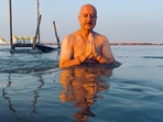 Anupam Kher taking dip at Sangam, Parayagraj, during the ongoing Mahakumbh, on Wednesday. Anupam Kher taking dip at Sangam, Parayagraj, during the ongoing Mahakumbh, on Wednesday.