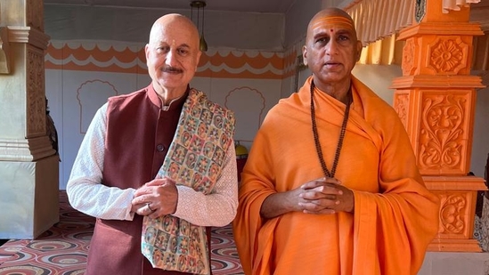 Anupam Kher with Swami Avdheshanand Giri, Acharya Mahamandaleshwar of Juna Akhara Anupam Kher with Swami Avdheshanand Giri, Acharya Mahamandaleshwar of Juna Akhara