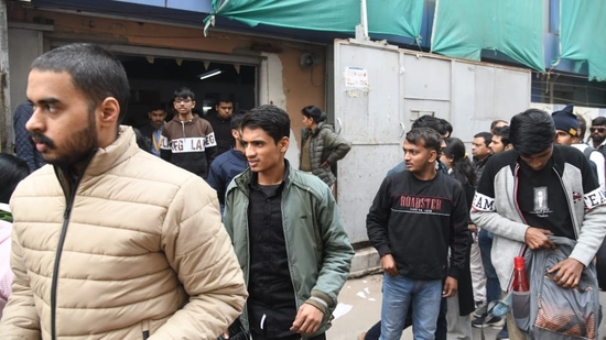 Aspirants who appeared for JEE Main exam on Day 3 coming out of examination centre at Patliputra in Patna. (Santosh Kumar )
