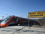 A Vande Bharat Express train completed it's first trial run in Jammu and Kashmir(Waseem Andrabi/ Hindustan Times) A Vande Bharat Express train completed it's first trial run in Jammu and Kashmir(Waseem Andrabi/ Hindustan Times)
