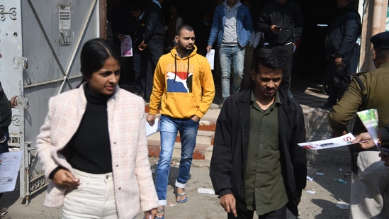 Students coming out of exam centre in Patna after appearing for CMAT 2025. (Santosh Kumar )