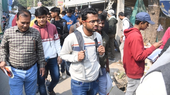 Students coming out of exam centre at Patliputra in Patna after appearing for JEE Main Session 1 exam today. (Santosh Kumar )