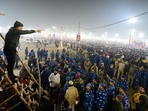 DM of the Mahakumbh Nagar instructing to the security personnel to mannage the crowd in Prayagraj on Wednesday. A stampede broke out at around 2.30 am on Wednesday at the Triveni Sangam. (HT Photo/Deepak Gupta) DM of the Mahakumbh Nagar instructing to the security personnel to mannage the crowd in Prayagraj on Wednesday. A stampede broke out at around 2.30 am on Wednesday at the Triveni Sangam. (HT Photo/Deepak Gupta)