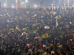 Pilgrims arrive to take a holy dip at the Triveni Sangam on the occasion of 'Mauni Amavasya' during the Maha Kumbh mela in Prayagraj on January 29, 2025. (AFP) Pilgrims arrive to take a holy dip at the Triveni Sangam on the occasion of 'Mauni Amavasya' during the Maha Kumbh mela in Prayagraj on January 29, 2025. (AFP)