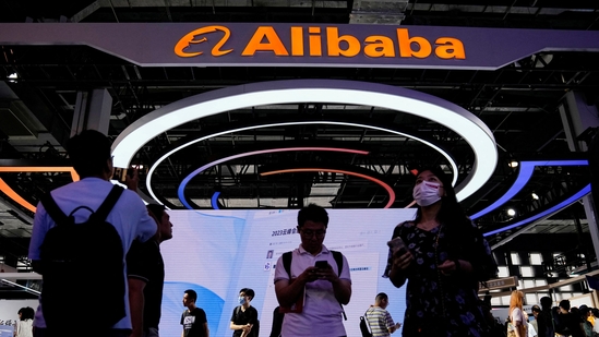 Alibaba Group sign is seen at the World Artificial Intelligence Conference (WAIC) in Shanghai, China. (REUTERS)