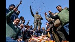 Activists shout slogans during a protest, after a statue of Dr BR Ambedkar was vandalised in Amritsar. (AFP) Activists shout slogans during a protest, after a statue of Dr BR Ambedkar was vandalised in Amritsar. (AFP)