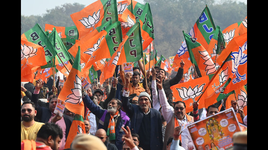 In its expenditure report, the BJP has declared that of the total ( <span class='webrupee'>₹</span>1,737.68 crore) amount, <span class='webrupee'>₹</span>884.45 crore was spent on general party propaganda. (HT PHOTO) In its expenditure report, the BJP has declared that of the total ( <span class='webrupee'>₹</span>1,737.68 crore) amount, <span class='webrupee'>₹</span>884.45 crore was spent on general party propaganda. (HT PHOTO)