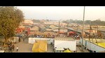 Temporary bus station set up at Jhunsi. (HT Photo) Temporary bus station set up at Jhunsi. (HT Photo)