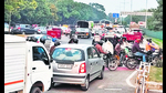 Commuters stuck in a traffic jam near Tribune Chowk, Chandigarh, on Tuesday. (HT Photo) Commuters stuck in a traffic jam near Tribune Chowk, Chandigarh, on Tuesday. (HT Photo)