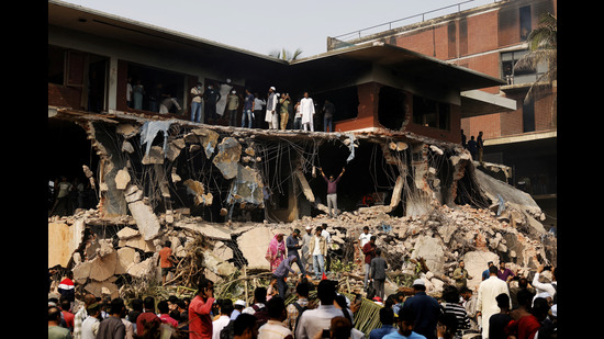 Protesters and observers at the demolished residence of Sheikh Mujibur Rahman, father of the former PM Sheikh Hasina in Dhaka. (REUTERS) Protesters and observers at the demolished residence of Sheikh Mujibur Rahman, father of the former PM Sheikh Hasina in Dhaka. (REUTERS)