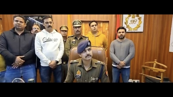 The suspects in police custody on Thursday. (HT Photo) The suspects in police custody on Thursday. (HT Photo)