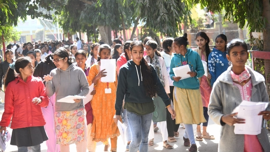 Appeared students outside D.A.V high school danapur in Patna. Bihar Board Class 12 Day 4 exam today. (Santosh Kumar )