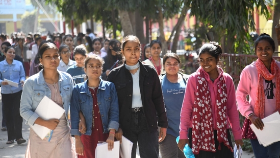 Bihar School Examination Board (BSEB) Class 12 Day 4 exam today. Students coming out of exam centre at D.A.V high school danapur in Patna after appearing in it. (Santosh Kumar )