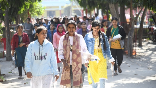 Bihar School Examination Board (BSEB) Day 4 exam today for Class 12 at D.A.V high school danapur in Patna. Students after appearing for exams. (Santosh Kumar )