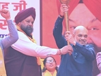 Home minister Amit Shah at an election rally with BJP’s Jangpura candidate Tarvinder Singh Marwah at Bhagwan Nagar Market (Jangpura) in New Delhi. (File image)(HT_PRINT) Home minister Amit Shah at an election rally with BJP’s Jangpura candidate Tarvinder Singh Marwah at Bhagwan Nagar Market (Jangpura) in New Delhi. (File image)(HT_PRINT)