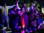 Delhi CM and AAP candidate from the Kalkaji Assembly seat, Atishi with party workers and supporters dances and celebrates her win
(ANI) Delhi CM and AAP candidate from the Kalkaji Assembly seat, Atishi with party workers and supporters dances and celebrates her win
(ANI)