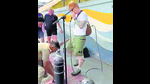 A cop unplugs Sheeran’s microphone on Sunday. (HT Photo) A cop unplugs Sheeran’s microphone on Sunday. (HT Photo)