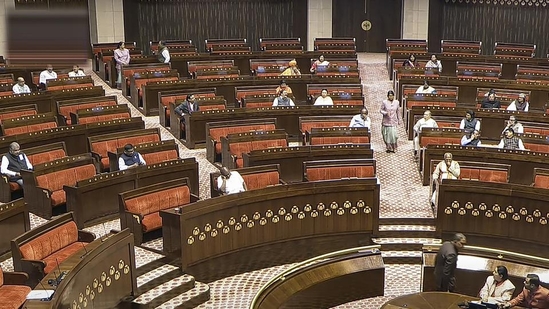 Members in the Rajya Sabha during the Budget session of Parliament in New Delhi on Monday. (Sansad TV/PTI Screengrab) Members in the Rajya Sabha during the Budget session of Parliament in New Delhi on Monday. (Sansad TV/PTI Screengrab)
