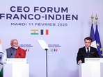Indian Prime Minister Narendra Modi (L) delivers a speech next to French President Emmanuel Macron during the closing session of the Franco-Indian Economic Forum at the Quai d'Orsay following the Artificial Intelligence (AI) Action Summit in Paris, on February 11, 2025. (Photo by Abdul Saboor / POOL / AFP)(AFP) Indian Prime Minister Narendra Modi (L) delivers a speech next to French President Emmanuel Macron during the closing session of the Franco-Indian Economic Forum at the Quai d'Orsay following the Artificial Intelligence (AI) Action Summit in Paris, on February 11, 2025. (Photo by Abdul Saboor / POOL / AFP)(AFP)