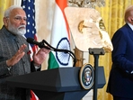 US President Donald Trump and Indian Prime Minister Narendra Modi hold a joint press conference in the East Room of the White House in Washington.(AFP) US President Donald Trump and Indian Prime Minister Narendra Modi hold a joint press conference in the East Room of the White House in Washington.(AFP)